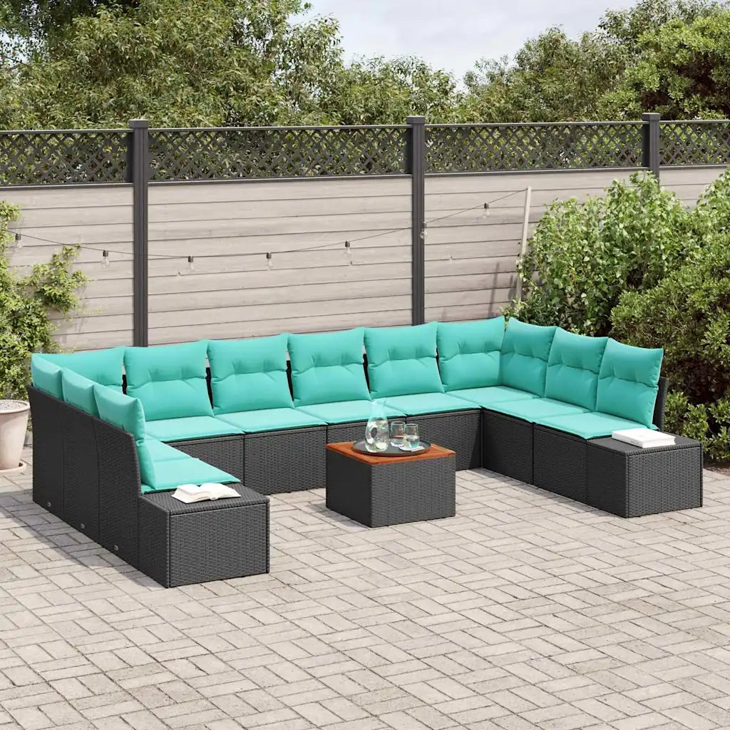Set Divano da Giardino 11 pz Nero polyrattan 3348012