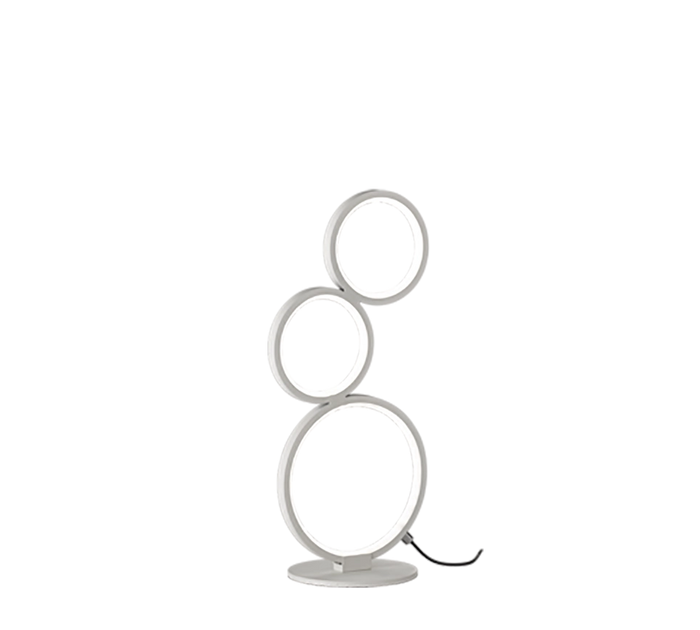 Lampda da tavolo LED 3 cerchi, metallo, bianco opaco, H 45 cm, Rondo