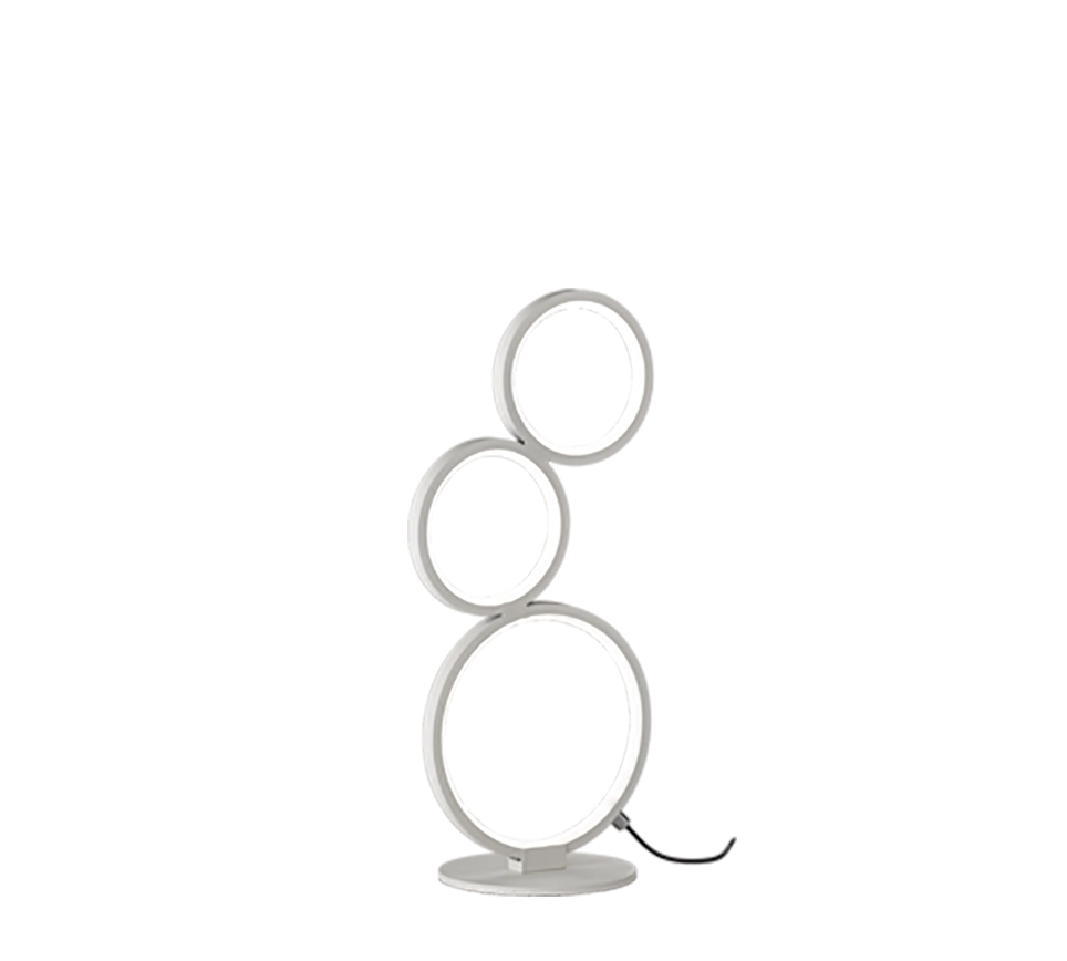 Lampda da tavolo LED 3 cerchi, metallo, bianco opaco, H 45 cm, Rondo