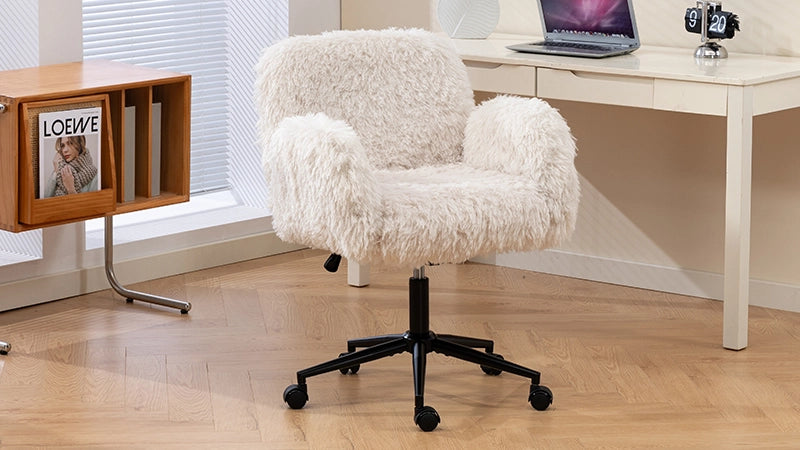 Sedia da ufficio compatta in tessuto effetto lana con braccioli pieghevoli e altezza regolabile per casa beige