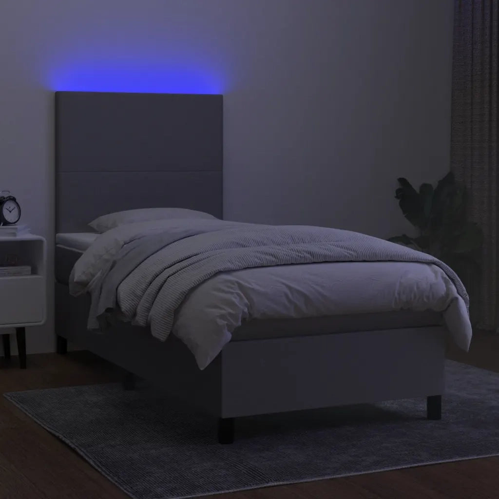 Letto a Molle Materasso e LED Grigio Chiaro 100x200 cm Tessuto 3134693