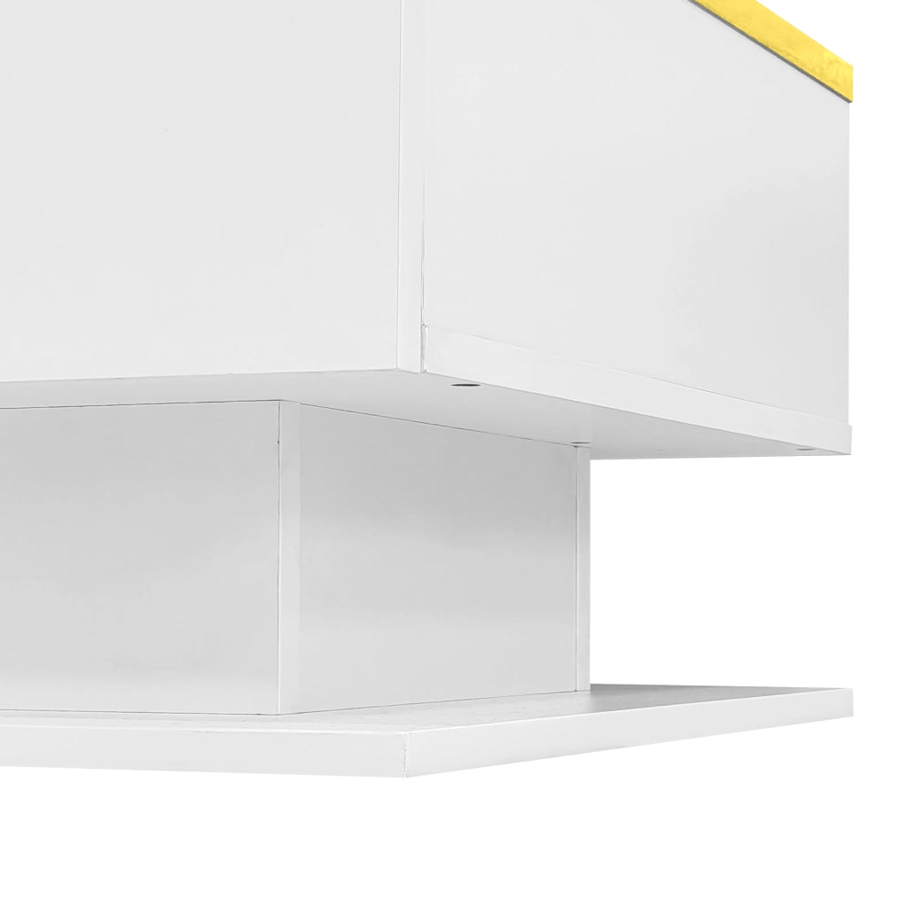 Tavolino da caffè 90x50x32.5 cm; LED dimmerabile con vano contenitore; truciolare e vetro; bianco