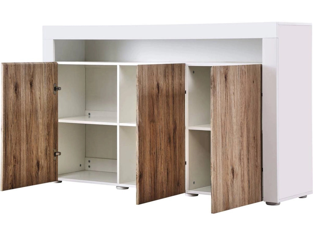 Credenza Buffet a LED "Bogota" - 155 x 40 x 92 cm -Rovere / bianco laccato