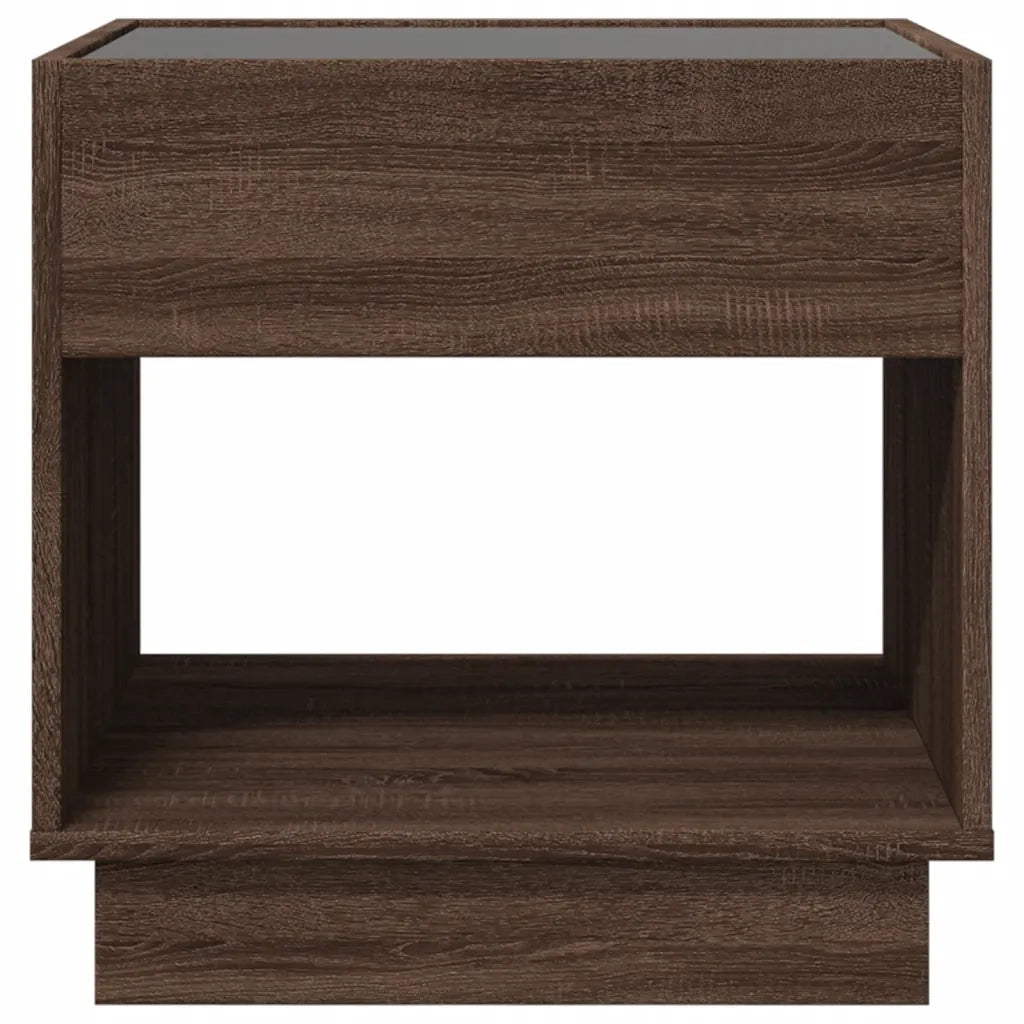 Comodino con LED Infinity-Tavolino da notte Rovere Marrone 50x50x50 cm