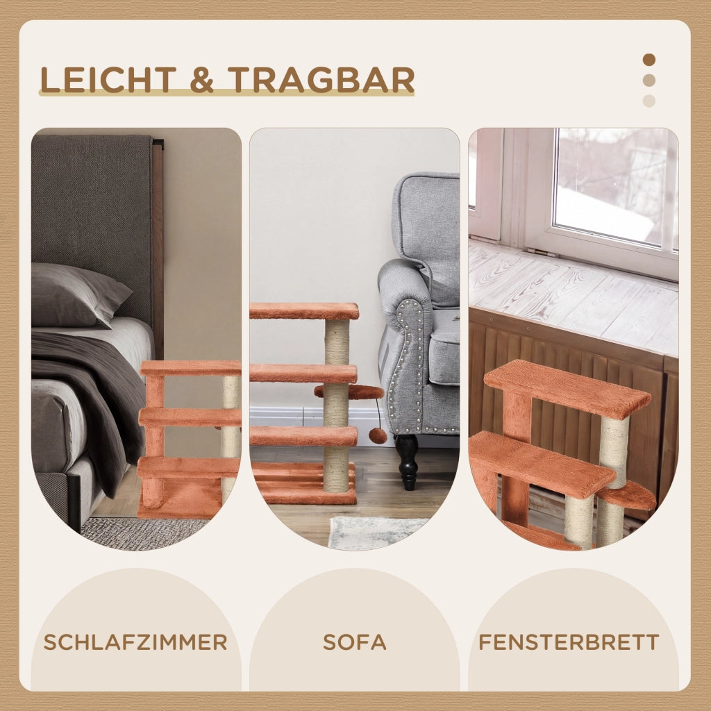 Scaletta per Gatti 3 Gradini con Palla ¨C zephmum ¨C 45x40x48cm Marrone