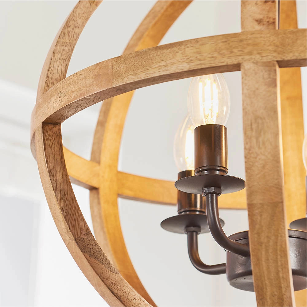 Lampada a sospensione TOBA legno mango sfera 4xE14 Endon