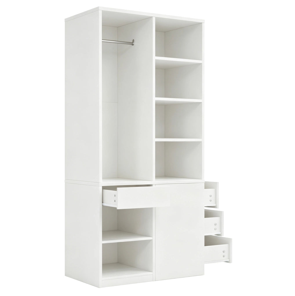 Armadio con ripiani, cassetti e asta appendiabiti 70 x 50 x 170 cm, colore bianco