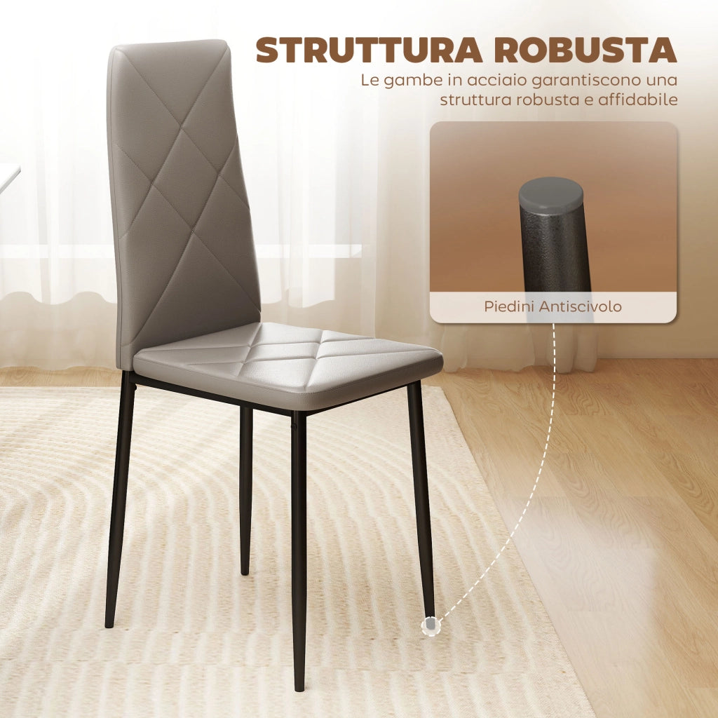 Set di 6 Sedie da Pranzo Moderne 41x50x97 cm con Schienale Alto in Finta Pelle e Acciaio Grigio