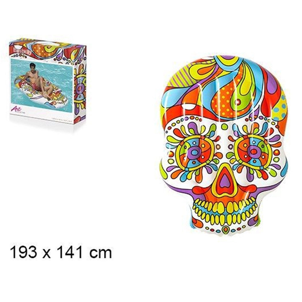 Trade Shop - Materasso Isola Gonfiabile Per Piscina 193x141 Cm Design Pop Skull Galleggiante 016157 -