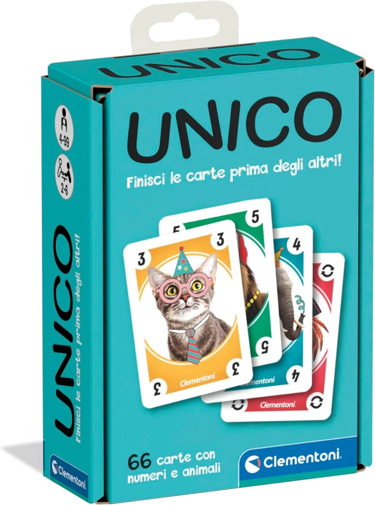 Unico Versione Tascabile, Mazzo di 66 Carte, Gioco da Tavolo in Formato da Viaggio, 2-6 Giocatori, Clementoni, Eta 4-99