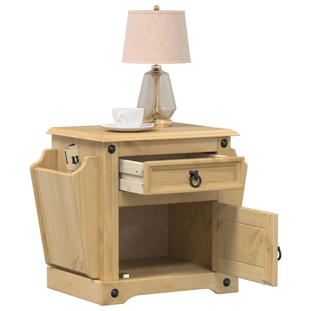 Comodino | Armadio da Notte | Mobiletto da notte Corona 45x35x47,5 cm in Legno Massello di Pino