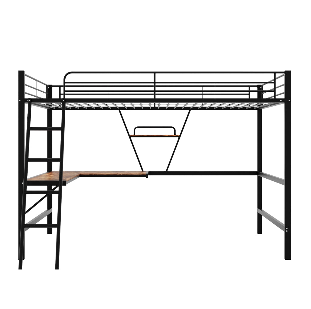 Letto a soppalco in metallo con scrivania ad L e scaffale 90x200 cm