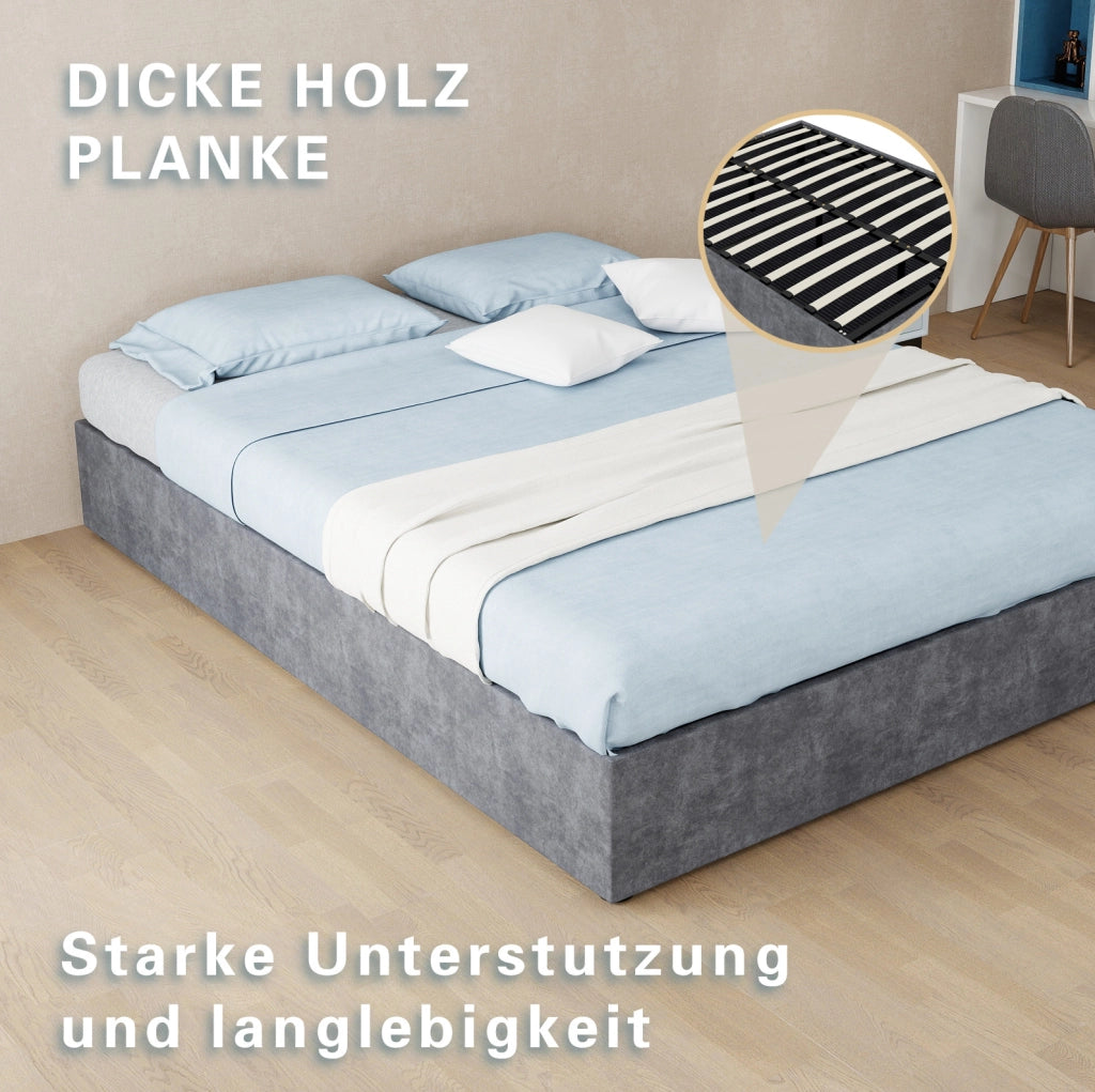 Struttura letto 140x200 cm in tessuto grigio