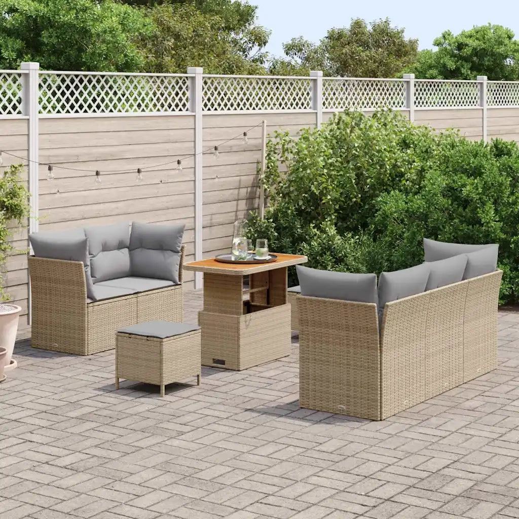 Set Divano da Giardino con cuscino 8 pcs beige e grigio chiaro