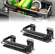 Organizzatore di rubinetti nero sottile con supporto per asciugamani - Asciugamani appesi in RVS - Organizzatore di zinco per asciugamani - Organizzatore per muri in cucina e bagno - 2 pezzi