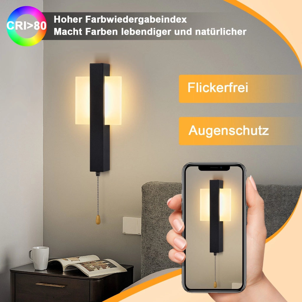 ZMH Applique da parete moderna a LED per interni nera con interruttore a tirante 3000K 6W
