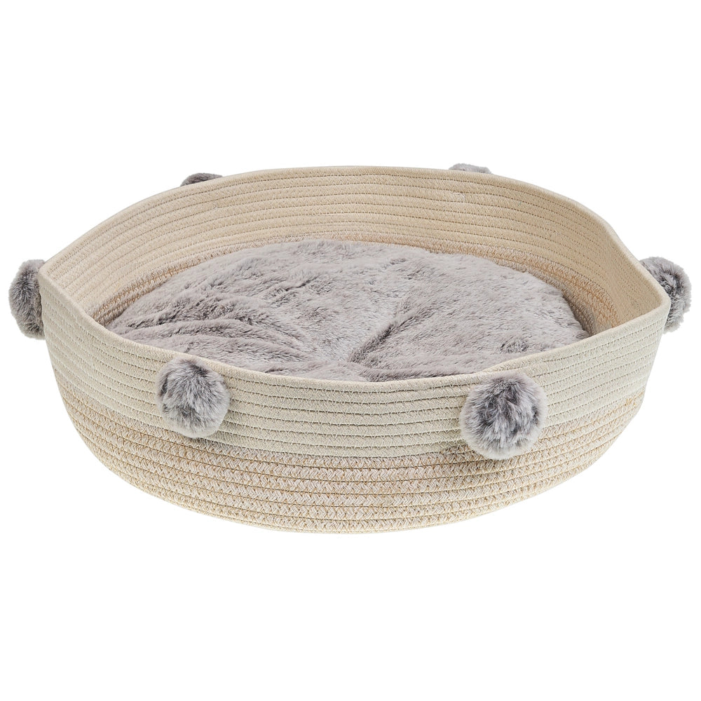 Letto per animali domestici Beige Cotone Poliestere Inserto soffice ø 44 cm per cani gatti Forma rotonda con maniglie