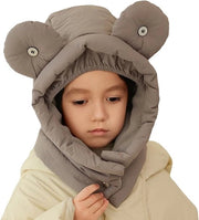 Muffa calda per bambini unisex, visiera di pelliccia a soffietto impermeabile e calda, cappuccio invernale con protezione per il collo, cappello esterno - grigio