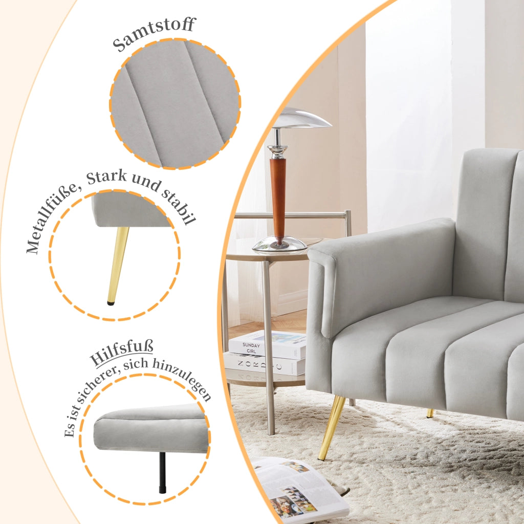 Divano Letto Pieghevole ¨C MINIMAL ¨C Velluto, con Funzione Letto, Grigio