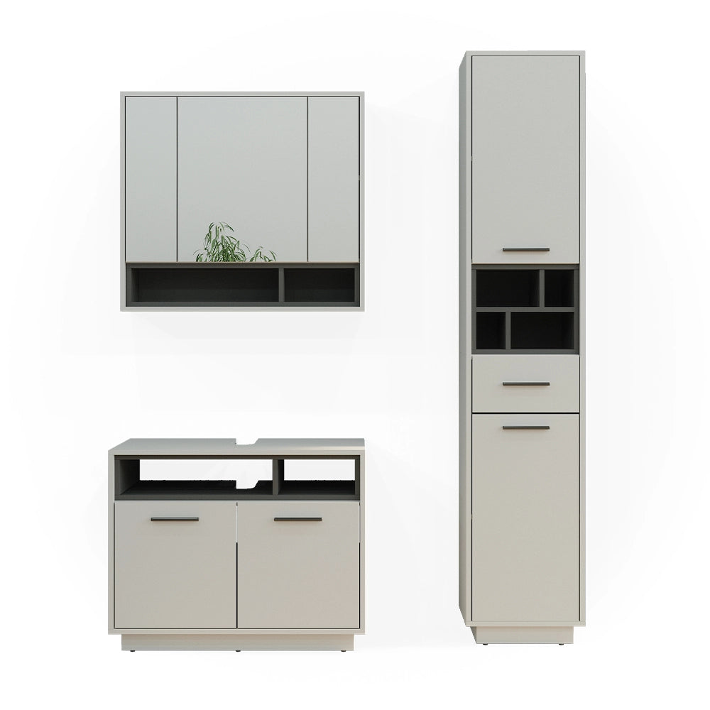 Vicco Set di mobili da bagno Grigio 3 parti, con colonna