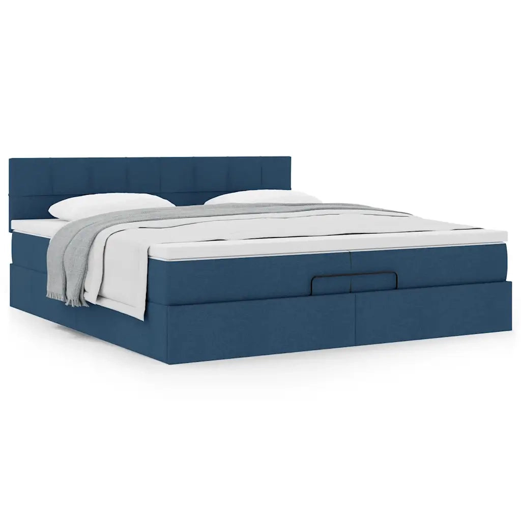 Struttura Letto Pouf con Materasso Blu 200x200 cm in Tessuto 3311490