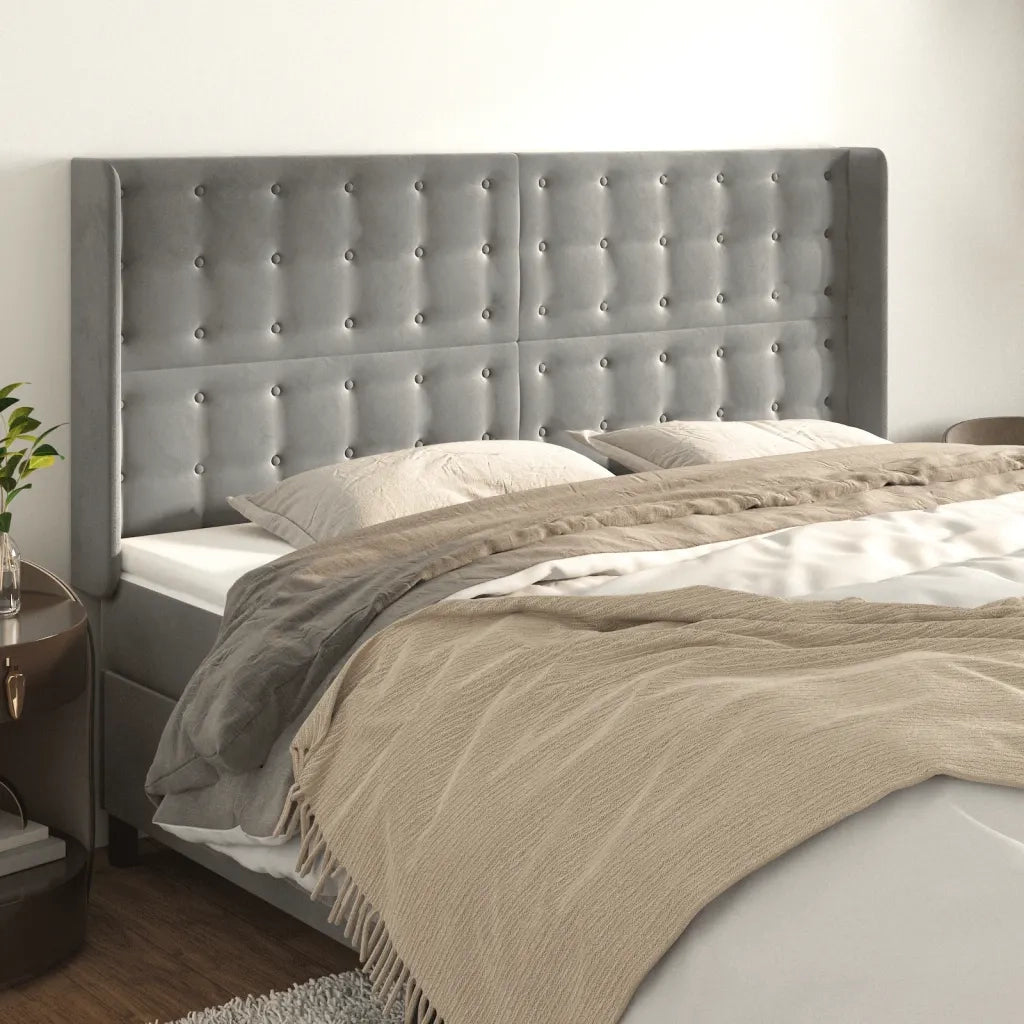 Testiera ad Orecchio-Testata con Orecchie Grigio Chiaro 163x16x118/128 cm in Velluto 943319
