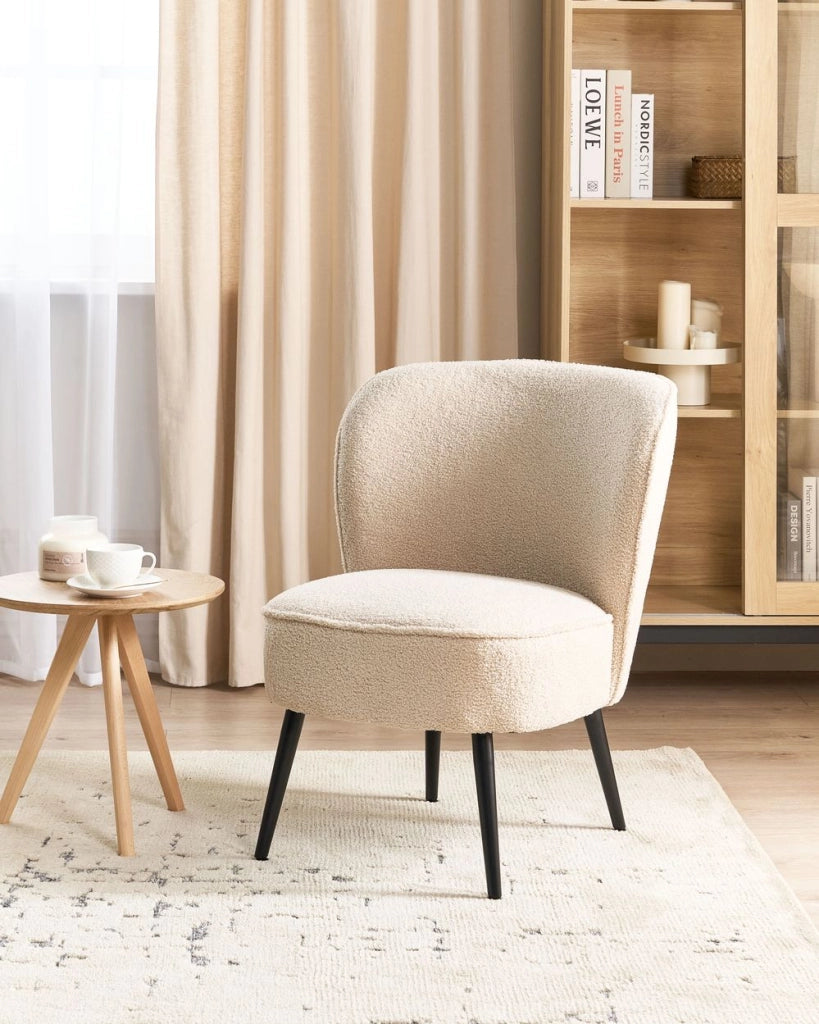 Poltrona da Soggiorno Senza Braccioli bouclè beige chiaro capitonnè Verticale Gambe In Legno