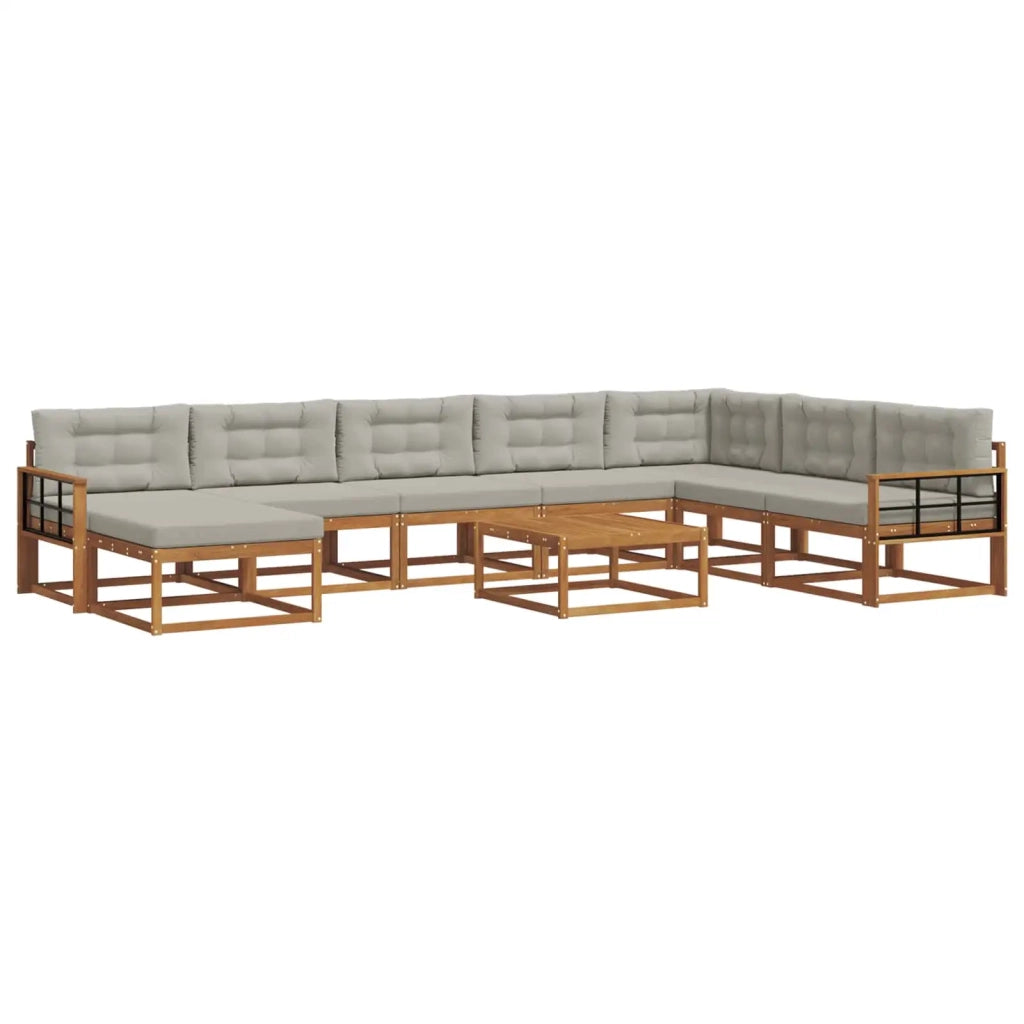 Set di divani da esterno 9 pcs Grigio Naturale e Chiaro