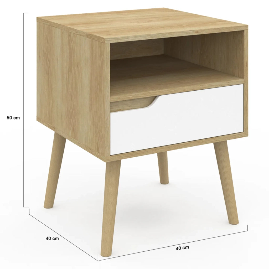 IDMarket - Juego de 2 mesillas de noche escandinavas HELSINKI de 1 cajón, efecto blanco y haya