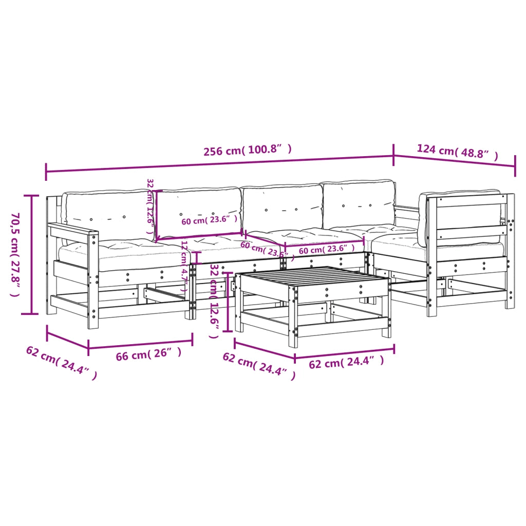 Set Divani Giardino 6 pz con Cuscini Legno Massello di Douglas 3186002