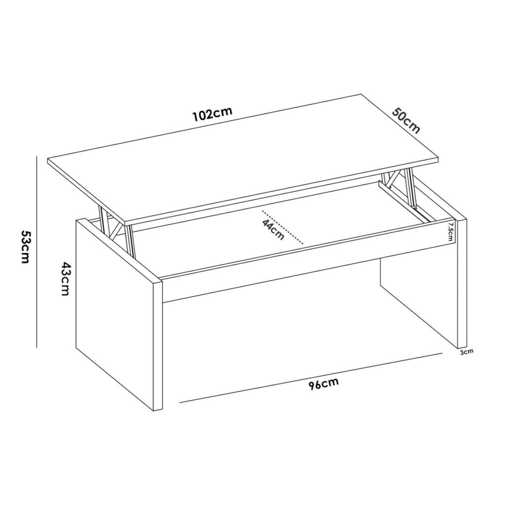 Tavolino da salotto Audi, Porta riviste da soggiorno con vano portaoggetti, Tavolo basso da caffÒ¨ elevabile, 102x50h43 cm, Bianco