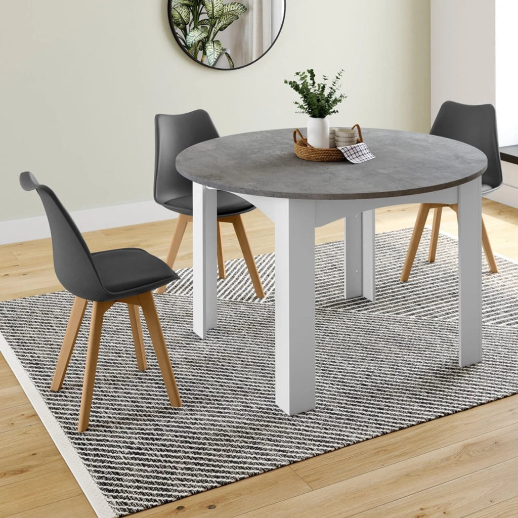 IDMarket - DONA mesa de comedor redonda extensible 4-8 personas tablero blanco efecto hormigón 110-150 cm