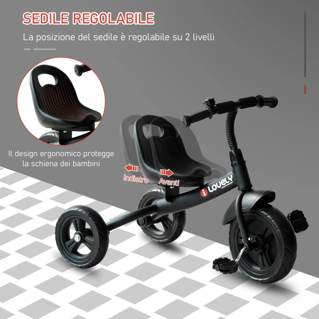 EasyComfort Triciclo per Bimbo con Campanello, Parafango, Ruota Speciale, Nero, 79x50.5x58cm