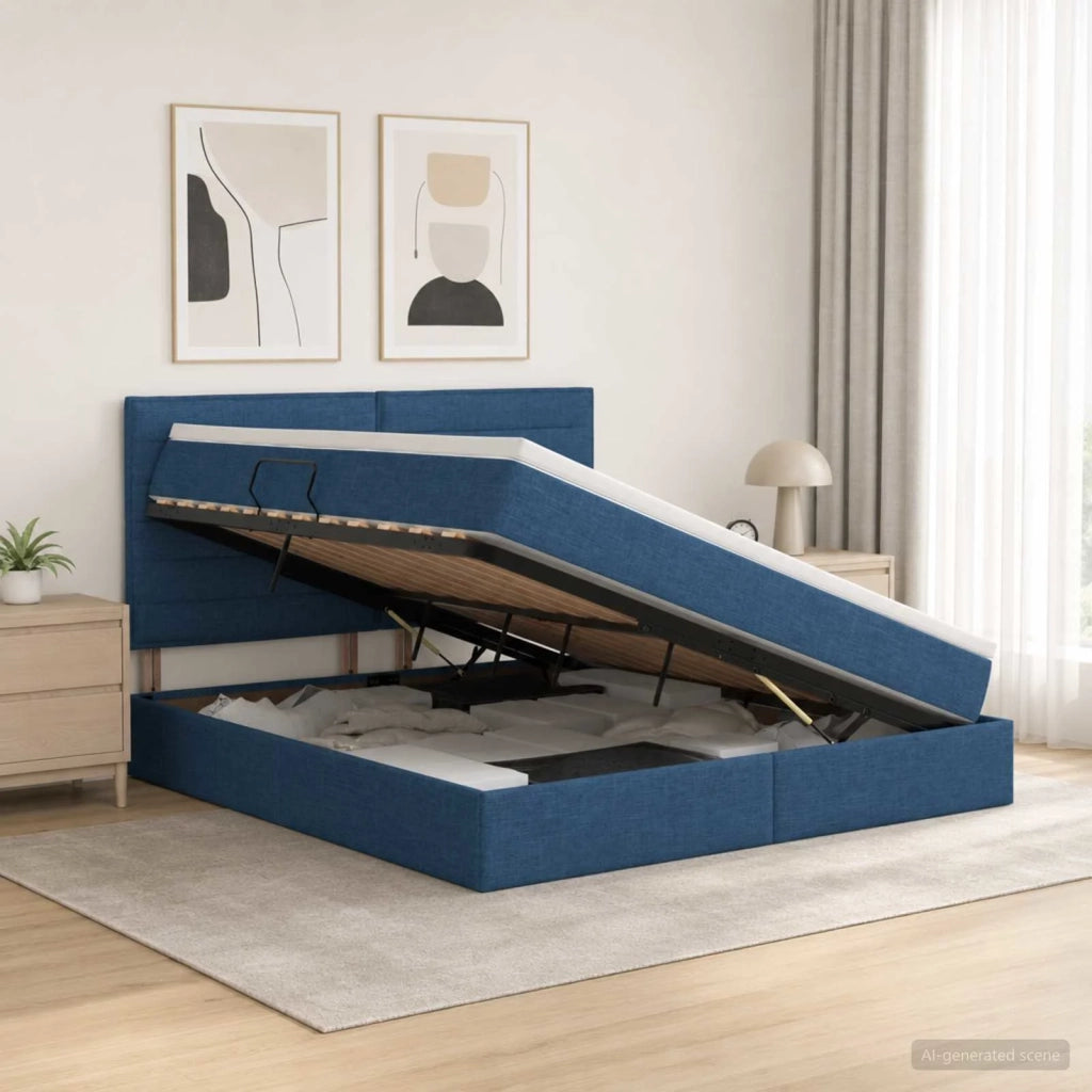 Letto con contenitore LED e materasso Blu 180 x 200 cm Tessuto 3459902
