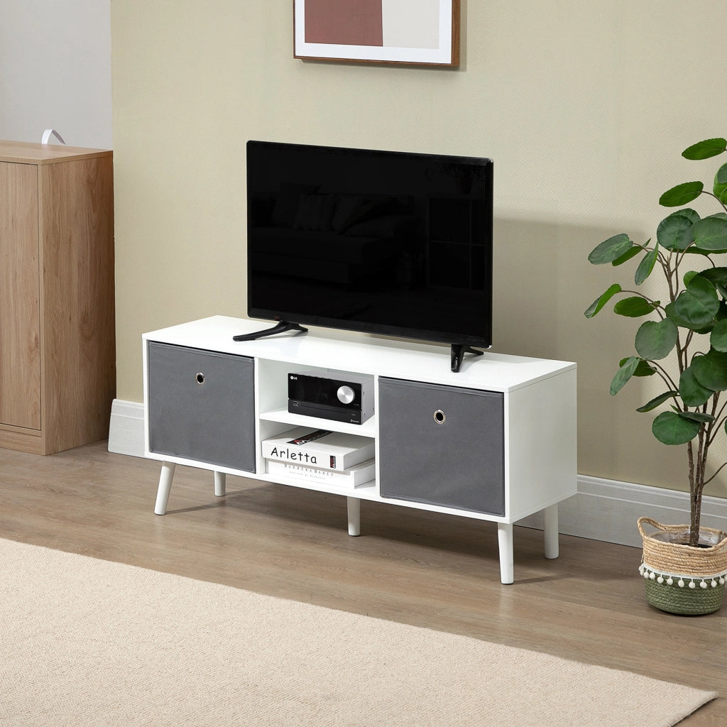 Mobile TV per televisori fino a 50' con 2 cassetti e ripiani aperti ¨C Zephmum ¨C 110x29x46,5 cm Bianco Grigio