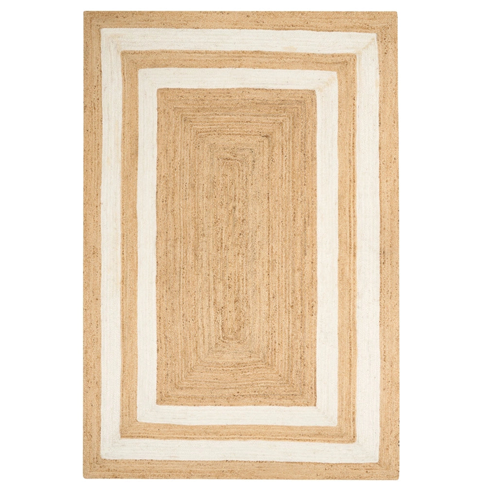 Tappeto Beige Juta 200 x 300 cm Intrecciato a mano con motivo a cornice Naturale Stile Boho Tessile