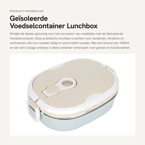 Contenitore per Cibi Isolato 1800ml - Acciaio Inossidabile - Portatile - Doppio Strato - Chiusura a Sicurezza - Valvola di Ventilazione - Scatola per Pic-Nic