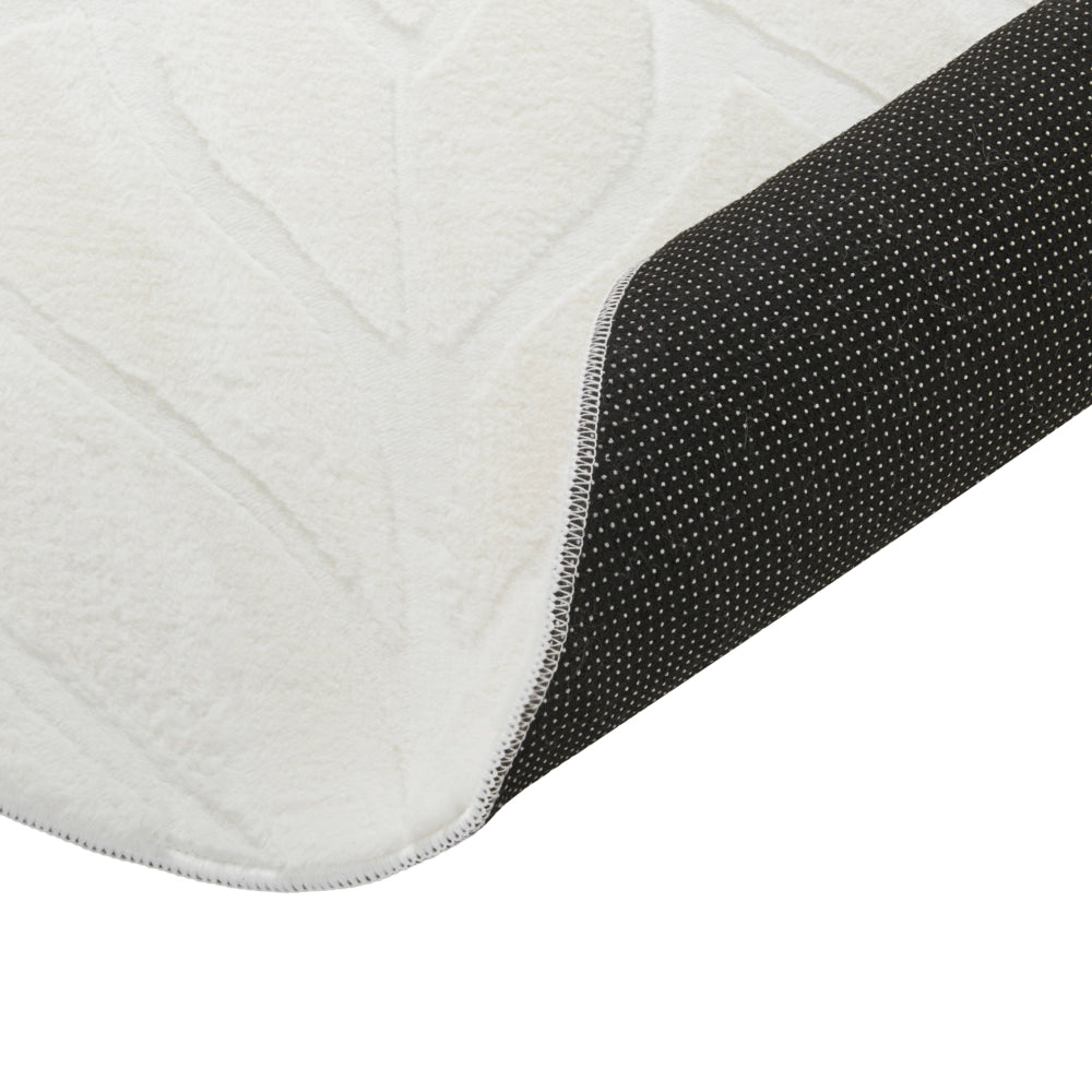 Tappeto in pelliccia sintetica di coniglio, bianco sporco, in poliestere, rotondo da 160 cm, morbido e a pelo lungo, con motivo a foglie