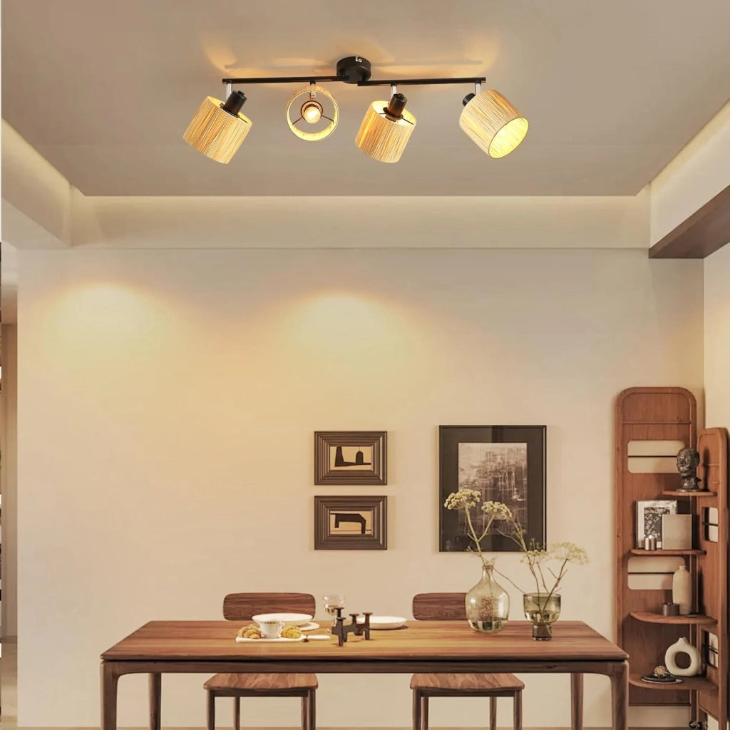 ZMH Faretto da soffitto 4 fiamme E14 Nero naturale Lampada da soffitto Carta da parati Soggiorno