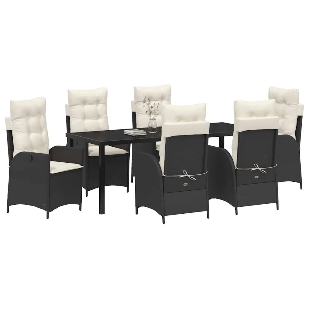 Set da Pranzo per Giardino con cuscino 7 pcs Nero polyrattan 3380482