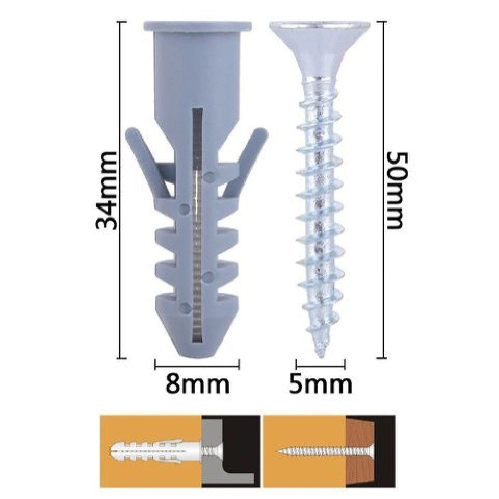Trade Shop - Set 7pz Viti Vite Croce 5 X 50mm + Tasselli Con Alette Tassello M8 Fischer 57569 -