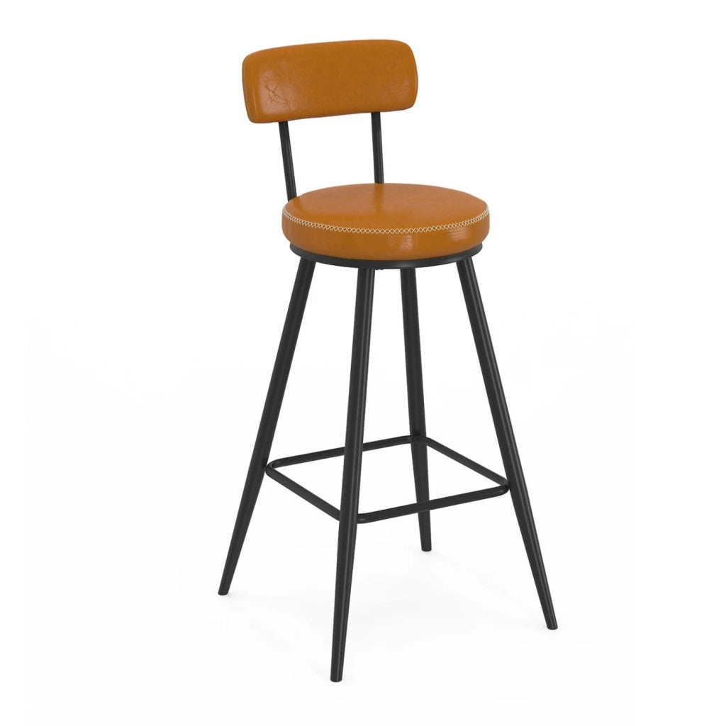 IDMarket - Set di 4 sgabelli da bar ISAURE in PU marrone con cuciture e gambe in metallo nero