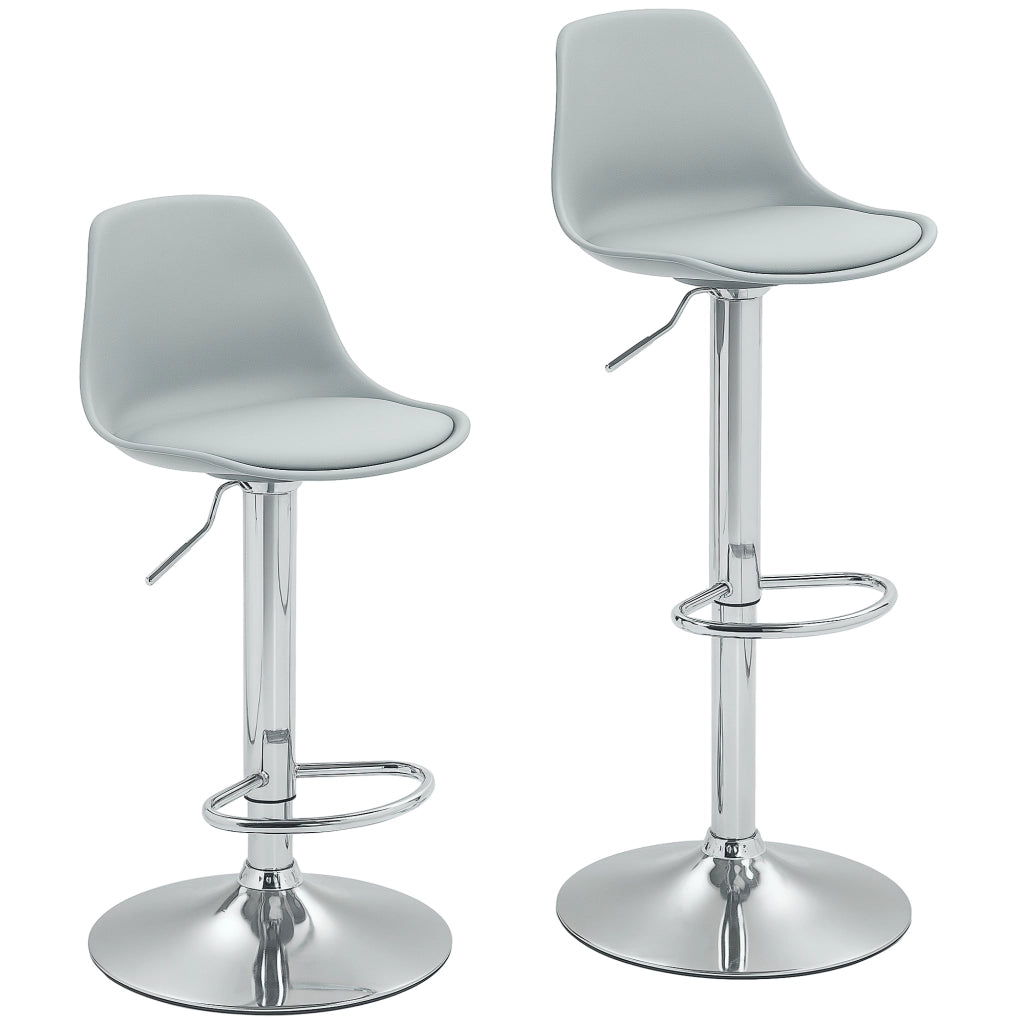 Set 2 sgabelli bar regolabili in altezza girevoli 360° con schienale e poggiapiedi grigi