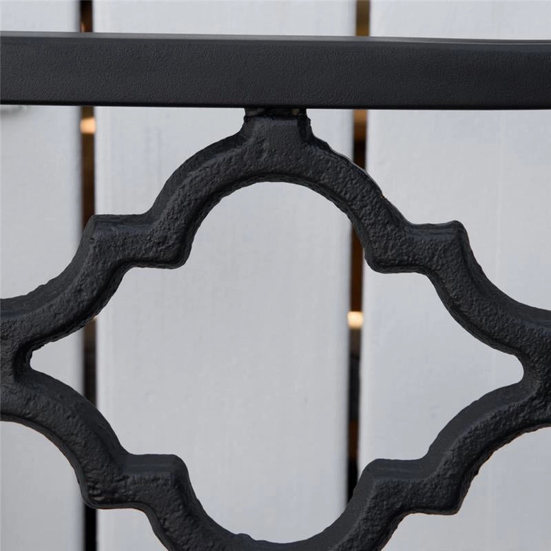 PANCHINA DA ESTERNO 2 POSTI IN ACCIAIO E GHISA CON BRACCIOLI E SCHIENALE DECORATO 128X58.5X89CM NERO