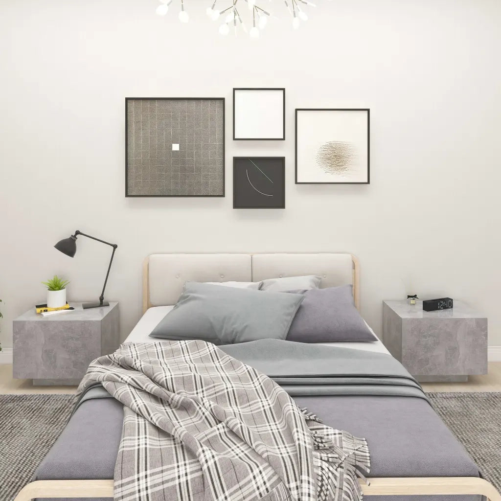 Comodino-Tavolino da notte Grigio Cemento 100x35x40 cm in Legno Multistrato