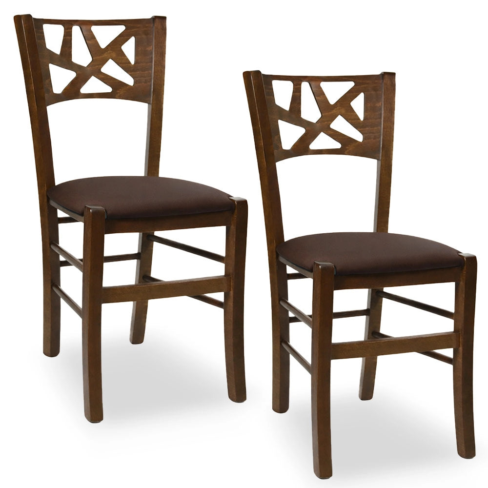 Sedie sala pranzo Sissy in legno noce scuro seduta imbottita marrone set da 2