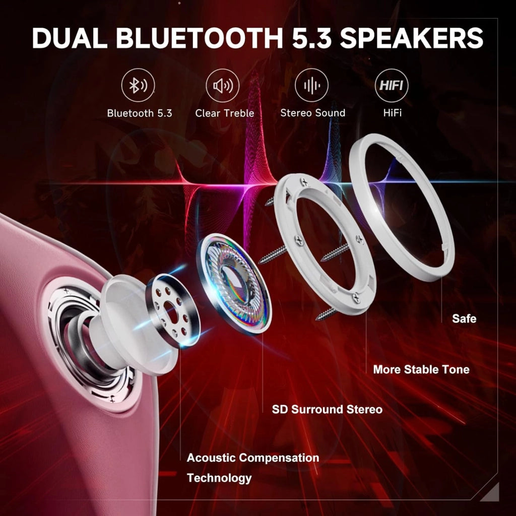 Sedia da gioco con poggiapiedi, altoparlante Bluetooth, sedia da gioco, ergonomica, sedia da ufficio, sedia da scrivania con barrières Réglables, 200 kg, rosa