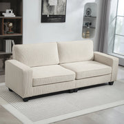 Divano dritto 3 posti con braccioli cuscini e seduta a molle in poliestere bianco crema 227 × 84 × 87 cm