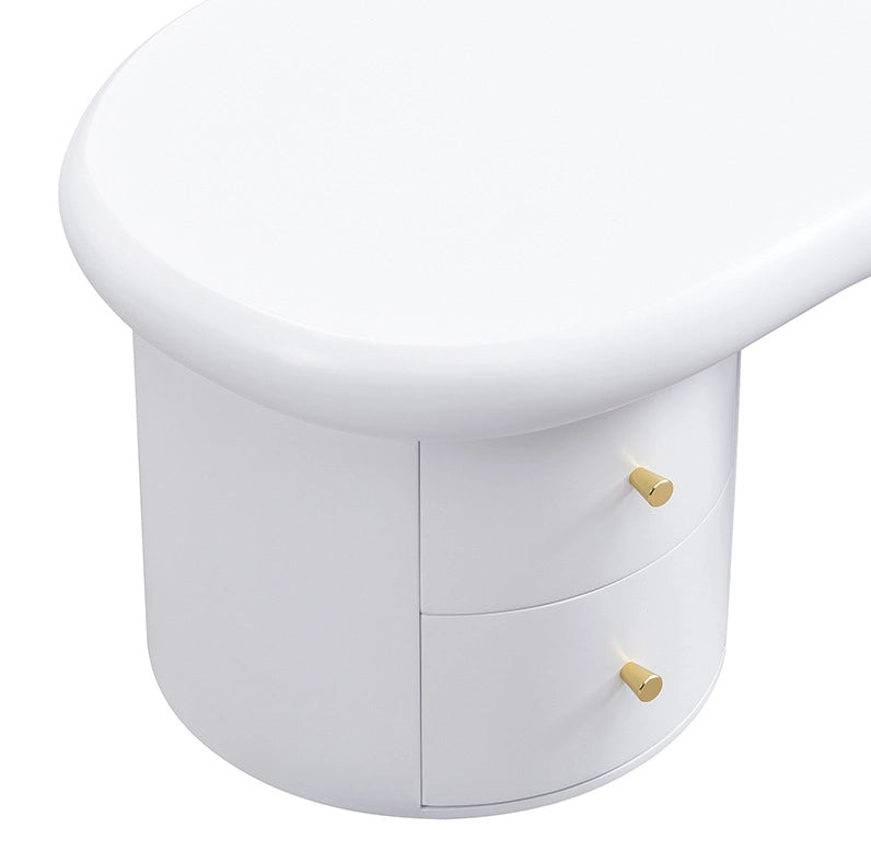 Tavolino da salotto bianco sagomato in MDF con 2 cassetti