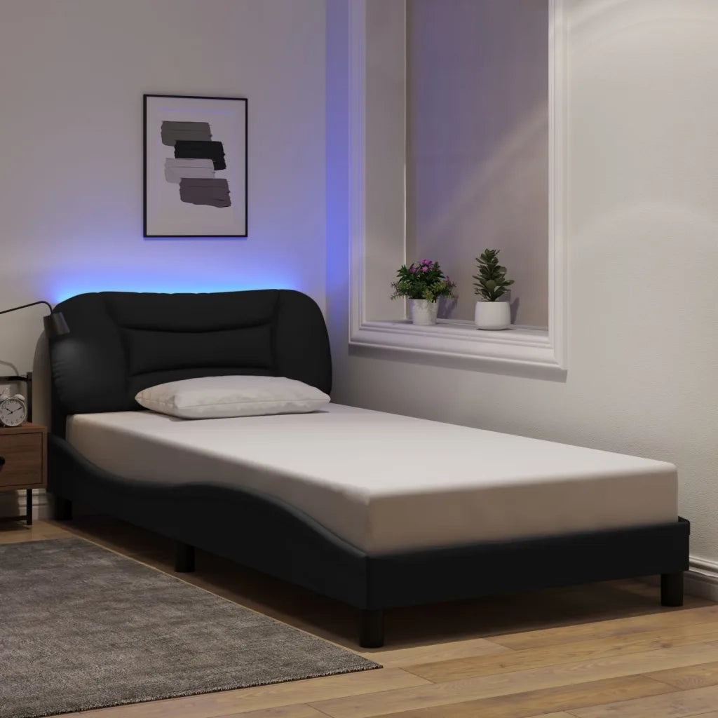 Giroletto con LED senza Materasso Hvar Nero 100x200 cm in Tessuto